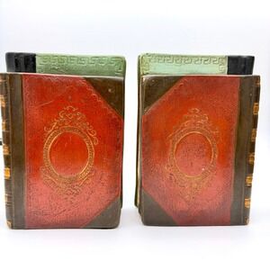 Vintage Borghese Faux Book Bookends Plaster Dark Academia‎ Library Decor